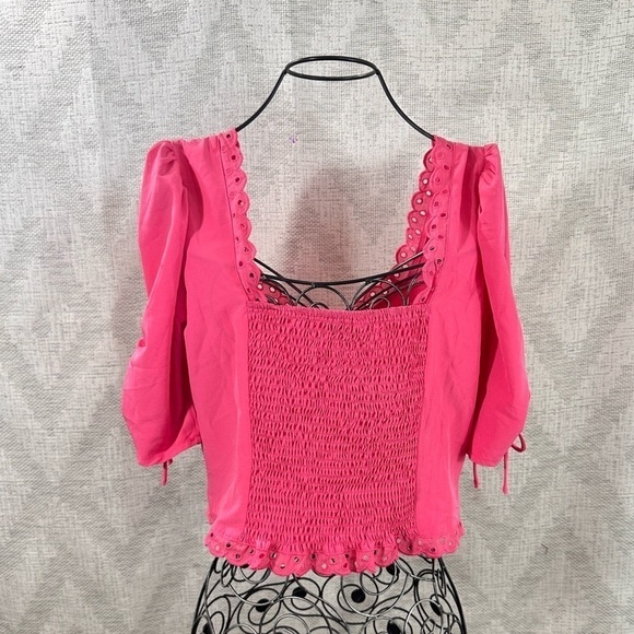 Milk & Honey pink puff sleeve cropped top size XL - Picture 9 of 9